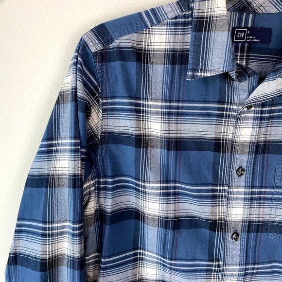 Gap Blue Plaid Button Down Shirt S - Picture 3 of 7